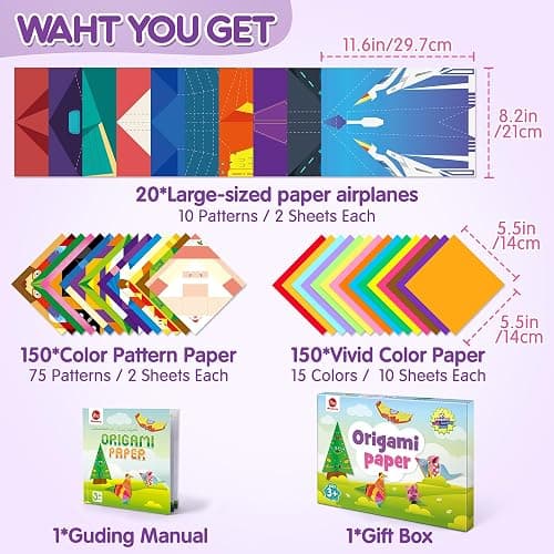 Mocoosy 320 Sheets Origami Kit for Kids 5-8 6-12, 85 Patterns Origami Paper with Video & Origami Book,Paper Art Craft Kit for Kids Activity Girls Gifts, Travel Game Toy for 5-12 Year Old Girl Boy Gift thumbnail 2