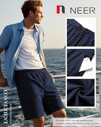 Neer 3 Pack Men's Corduroy Shorts Casual Elastic Waist Drawstring Lightweight Summer Beach Loose Fit Shorts with 3 Pockets thumbnail 6