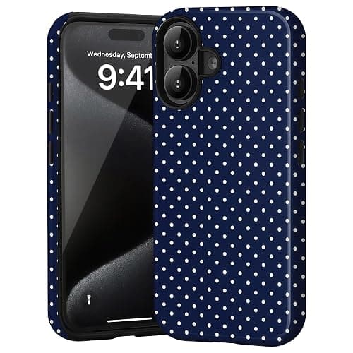 Aleviker Case for iPhone 17, Glossy Hybrid 2-Layer Hard Shell, Aesthetic Scratch Resistant Cover, Navy Blue Polka Dot - Image 1
