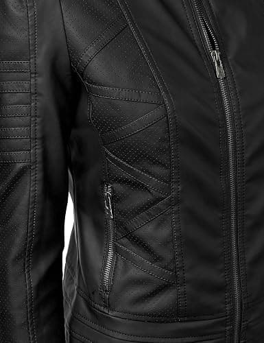 Lock and Love Slim Fit Stylish Vegan Leather Moto Jacket for Women - PU Biker Motorcycle Coat thumbnail 5