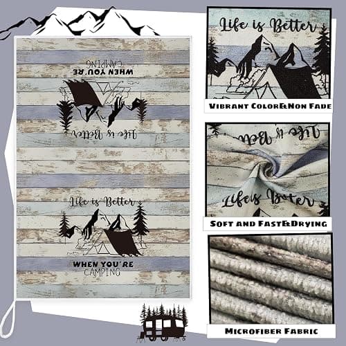 Boyiee Set of 6 Camping Kitchen Towels Happy Camper Tea Towels Absorbent Farmhouse Dish Towels with Funny Sayings 24 x 16 Inches Camping Hand Towels for RV Campers Lovers Gifts Accessories Decorations thumbnail 6