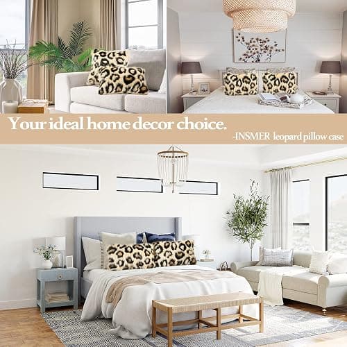 INSMEER Leopard Print Pillow Cover 12x20 Faux Fur Throw Pillow, Decorative Shaggy Cushion Cover for Couch, Fluffy Cheetah Pillow Case for Bedroom Sofa Home Decor thumbnail 4