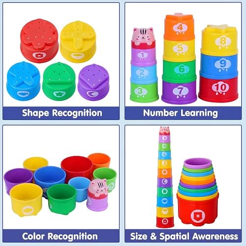 WEEJOYGAM Baby Stacking Cups, Sorting Stacking Toys for Toddlers 1-3 Nesting Stackable Block with Number Montessori Toys for 1 Year Old Educational Sand Bath Birthday Gift for 6 9 12 18 Month Boy Girl thumbnail 6
