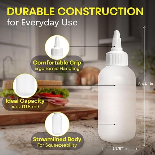 BRIGHTFROM Condiment Squeeze Bottles - 4 OZ Squirt Empty Bottles, Twist Top Cap, Leak Proof - Great for Ketchup, Mustard, Syrup, Sauces, Dressing, Oil, Arts and Crafts, BPA-FREE Plastic - 3 PACK thumbnail 3