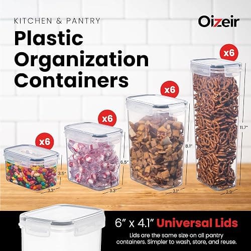 Airtight Food Storage Containers Set - Air Tight Pantry Storage Containers with Lids - Pasta Flour Sugar Cereal Containers - Storage Containers for Food - Kitchen Storage Container (Clear-24 Pack) thumbnail 2