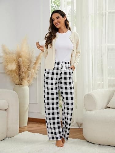 SEVEGO Tall Women's 32"/34"/36" Inseam Flannel Pajama Pants Stretch Drawstring Waist Lounge Sleep Bottoms with Pockets thumbnail 8