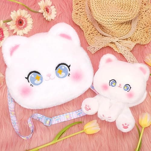 CatchCute Cat Plush Toys and Purse Set for Kids,Cat Stuffed Toy Kids with Cute Zipper Crossbody Bag, Soft Stuffed Cat Toys Set Birthday Party Favors for Toddlers Kids thumbnail 2