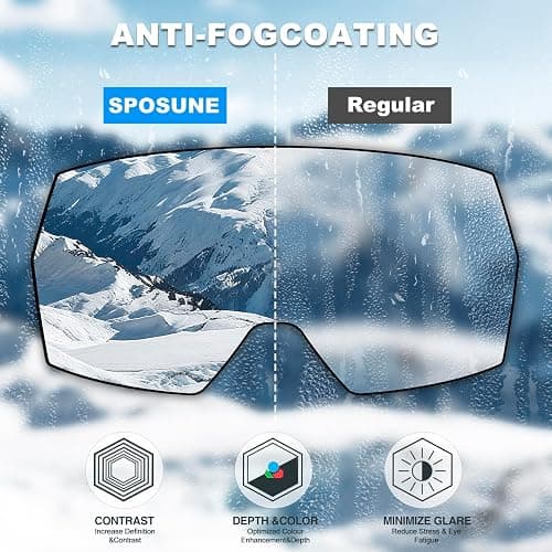 SPOSUNE Ski Goggles OTG Anti-Fog Snow Goggles for Men Women, UV400 Protection Snowboard Goggles for Skiing & Snowboarding thumbnail 2