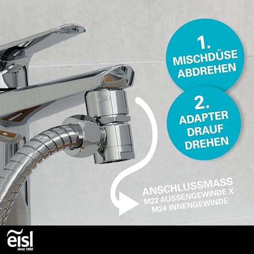 EISL DX25 Waschbeckenbrause, Handbrause für Küche, Bad, Waschküche oder Werkstatt, Waschbeckendusche, ideal zum Nachrüsten, Set mit Schlauch (150mm) und Adapter, Toilettenbrause, Chrom thumbnail 6