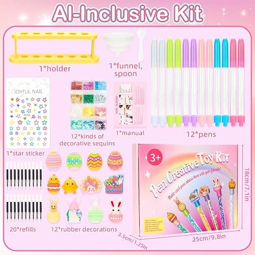 Rilcn Easter DIY Pen Making Kit for Girls, 50 PCS Easter Glitter Floaty Pens Craft Set, Makes 12 Sparkly Pens, Birthday Easter Gifts for Kids Tweens Ages 6 7 8 9 10 11 12 thumbnail 6