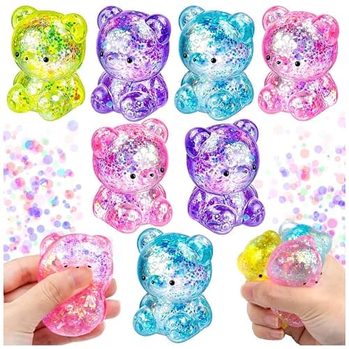 7Pack Bear Stress Balls Fidget Toys Sensory Sugar Ball Stress Relief Toys, Cute Gummy Bear Stuffers for for Kids Adults Easter Basket Party Favors Goodie Bags - Image 1