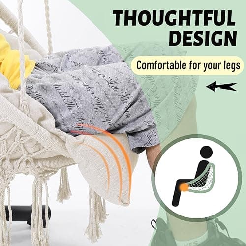 KROFEM Macrame Hammock Hanging Swinging Chair with Oversized Cushion, Perfect for Bedroom, Porch, Kids, Adults, Balcony, Beige thumbnail 5