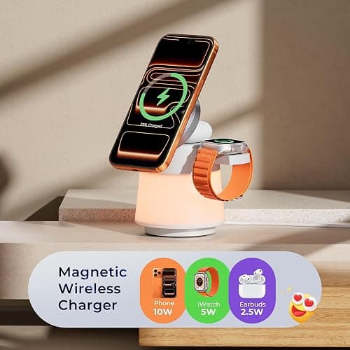 Wireless Charger 3 in 1, Magnetic Wireless Charger Stand with Night Light, 360° Rotation Portable Travel Charging Station Multiple Devices for iPhone 17/16/15/14/13/12, Apple Watch, AirPods Pro 3 thumbnail 2