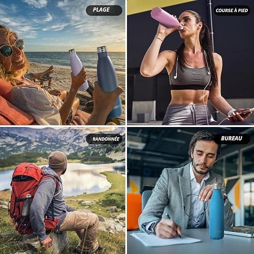 WATERSY Gourde Isotherme en Acier Inoxydable à Double paroi en Métal pour Garder au Froid Pendant 24 Heures et au Chaud Pendant 12 Heures - Bouteille de Sport en métal sans BPA - 500 ml thumbnail 7
