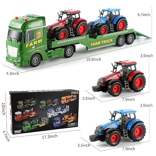 Dwi Dowellin Large Flatbed Semi Truck Toy for Kids,Includes Farm Vehicles,Car Toy Birthday Gift for 2 3 4 5 Years Old Boys and Girls thumbnail 2