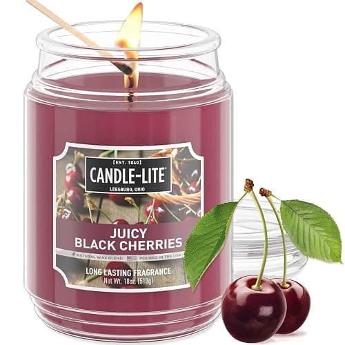 Candle-lite Scented Candles, Juicy Black Cherries, 18 oz Jar, Proudly Poured in The USA, Aromatherapy Candle, Single-Wick with 110 Hours of Burn Time, Perfect for Creating an Inviting Ambiance - Image 1