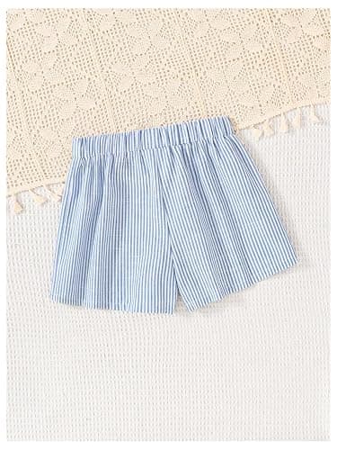 COZYEASE Girl's Striped Button Front Mini Shorts Elastic Waist Wide Leg Summer Shorts thumbnail 2