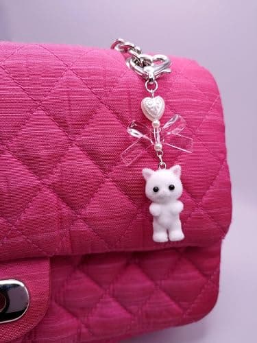 Agromusk Cute Kitty Keychain, Fuzzy Cat Decor Gifts, Y2K Heart Bow Pendent Women Girls Kawaii Cat Bag Charm thumbnail 6