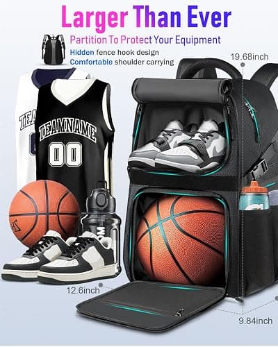 LOINTET Basketball Bag Backpack with Ball Holder Shoes Compartment, Large Basketball Accessories Sports Bag thumbnail 3