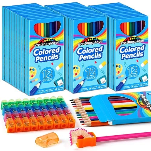 Jyusmile 432 Count Colored Pencils Bulk, Pre-sharpened Coloring Pencils for Kids, 36 Pack 12 Assorted Colors with Sharpener, Bulk School Supplies for Teachers, Classroom Prizes, Drawing Art Supplies - Image 1