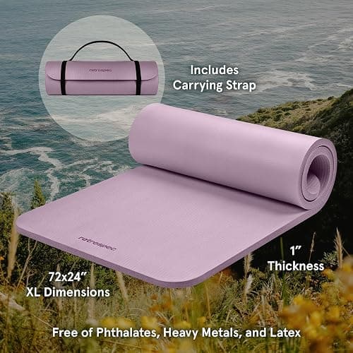 Retrospec Solana Yoga Mat 1" Thick w/Nylon Strap for Men & Women - Non Slip Exercise Mat for Home Yoga, Pilates, Stretching, Floor & Fitness Workouts thumbnail 2