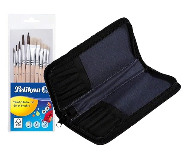 Pelikan 700405 Pinsel Starter-Set mit 5 Haar- und 5 Borstenpinseln (Haar- und Borstenpinsel, Pinsel + Pinseltasche) - Image 1