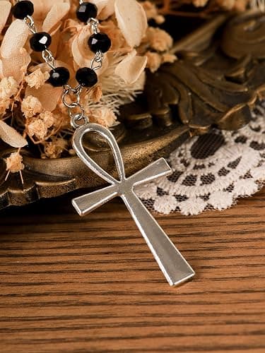 Sacina Layered Black Ankh Cross Choker, Beaded Choker, Gothic Emo Punk Grunge Necklace, Goth Jewelry, Halloween Christmas Jewelry Gift for Women thumbnail 5