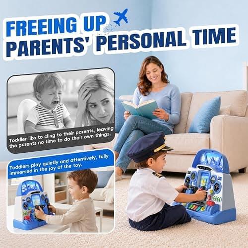 Airplane Steering Wheel Simulator Toy for Toddlers, Interactive Pilot Dashboard with Lights & Sounds, Sensory Pretend Play Learning Toy, Screen-Free STEM Educational Gift for Boys & Girls Ages 18M+ thumbnail 5