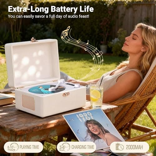 Retro CD Player with Bluetooth in&Out Portable Music Player for Relaxing Anywhere,Auto Power Off,USB,AUX,Headphone Jack,Vintage CD Player for Music Lovers,Birthday Gifts for Women/Men-White thumbnail 2