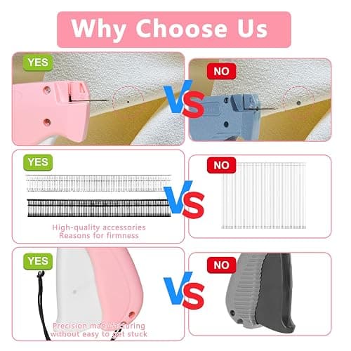 Stitch Tag Gun for Clothes,Micro Mini Stitch Gun No-Sew,Price Tagging Gun,Handheld Hem Gun for Clothing,Fabric Stapler,Quick Sticky Fixer,Temporary Sewing Gun,6 Needle,2000 Fasteners(Black+White)-Pink thumbnail 5