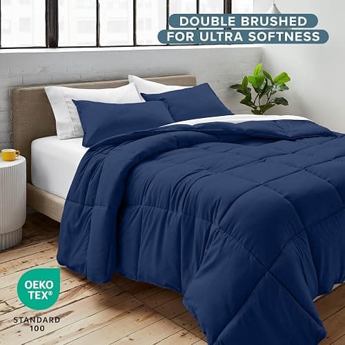 Bare Home Comforter Set - Queen Size - Ultra-Soft - Goose Down Alternative - Premium 1800 Series - All Season Warmth (Queen, Dark Blue) thumbnail 6