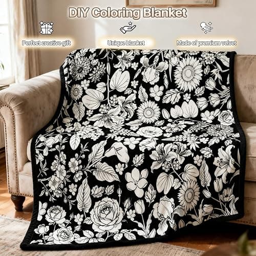 DIY Coloring Blanket for Adults, Color Your Own Velvet Blanket with 24 Washable Markers, Soft Cozy Coloring Kit for Home Decor & Daily Use, Unique Birthday Gift (Christmas) thumbnail 4