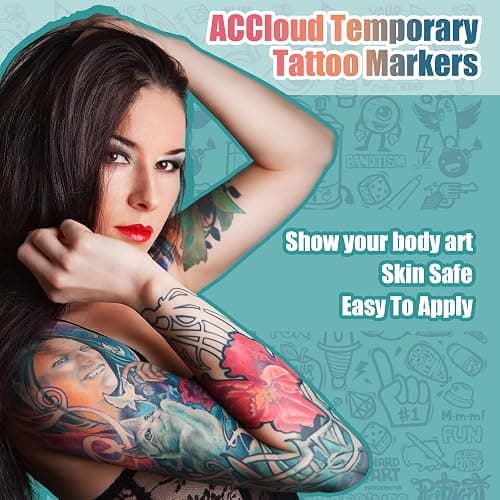 Temporary Tattoo Markers for Skin Paint Pens Kit, 3 Body Markers+ 63 Tattoo Stencils Kit, Flexible Brush Tip, Skin Safe for Art Projects, Drawing (3 Colors-A) - 3 Colors-A thumbnail 3