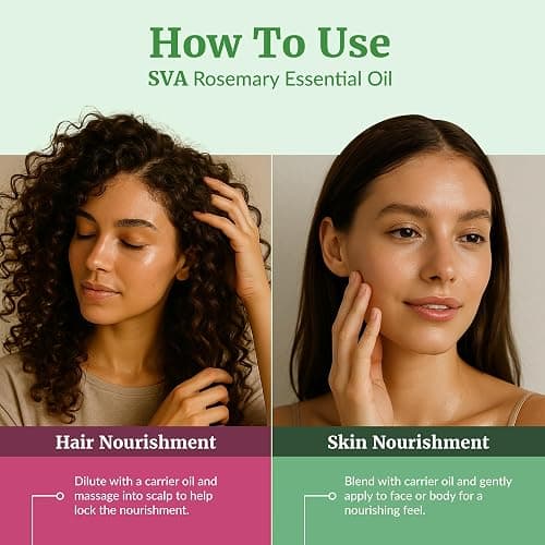 SVA Rosemary Essential Oil – 4 Fl Oz – 100% Natural Rosemary Oil for Hair, Face, Skin Care, Diffuser, Aromatherapy, Scalp, Body Massage, Soap and Candle Making – with Dropper thumbnail 5