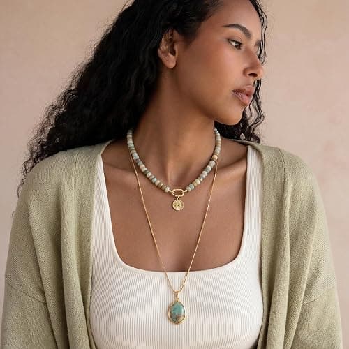 ROISE LADY Beaded Natural Stone Necklaces for Women Choker Gemstone Bead Summer Beach Jewelry Necklace thumbnail 3