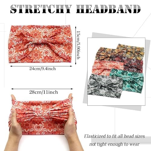 SAWINDA 6 Pack Boho Flower Print Headbands for Women Wide Twist Knotted Head Bands Elastic Non-Slip Hair Bands Vintage Head Wraps Turbans Yoga Workout Hair Accessories thumbnail 2