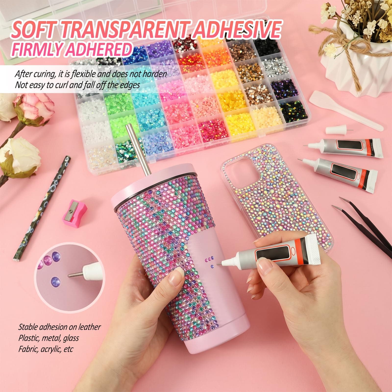 Bedazzling Tool Kit with 32000 Pcs 40 Colors 3mm Flat Back Rhinestones, Includes Rhinestone Tray, Glue and Full Accessories for DIY Craft Nail Art Shoes and Diamond Art (06: 32000 Pcs 3mm 40 Colors) thumbnail 4