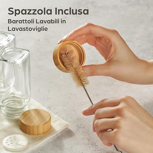 Praknu Barattoli Vetro per Spezie con Coperchi - Set da 12 - Coperchio in Bambù - 120ml - Inclusi Etichette, Spazzola & Cucchiaio in Legno - Contenitori Spezie per Cucina thumbnail 6