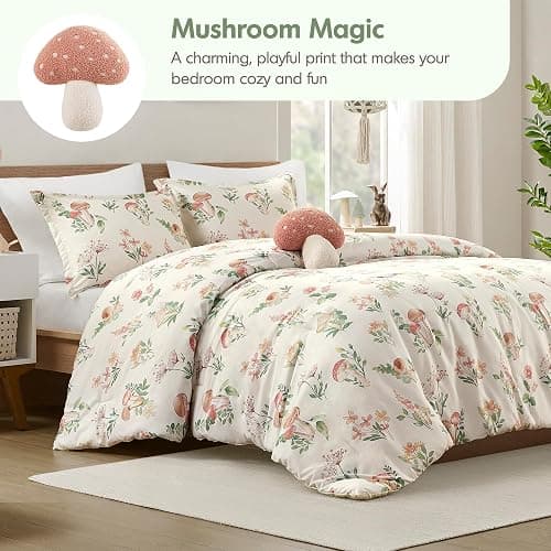 Intelligent Design Green Queen Whimsical Floral Comforter Set, 4pc | Teen Full Bedding Set, All Season Down Alternative, Mushroom Cottage Design, Machine Washable, Lightweight, Breathable thumbnail 2