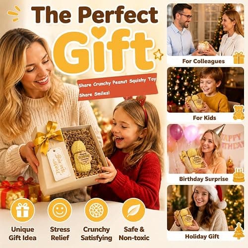 Crunchy Peanut Squishy Toys, Squeeze Fidget Toys for Stress Anxiety Relief | Peanut Squishy Crunchy Realistic Food Shaped Stress Balls, Soft Slow Rising Squishy Party Favors Birthday Gifts Adults Kids thumbnail 7