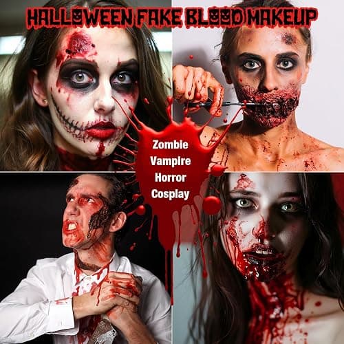 3PCS Halloween Fake Blood Kit Cosplay Makeup & Dress Up Accessories | 2.03oz Fake Blood Spray+2.03oz Dripping Blood+1.06oz Coagulated Gel Blood, Realistic Washable Fake Blood for Zombie Vampire thumbnail 5