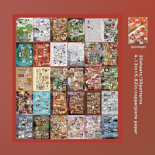 750PCS Japanese Stickers for Journaling Supplies,30 Sheets Vintage Kawaii Desserts Japanese Sticker Book for Scrapbooking,Junk Journal Supplies, DIY Crafts (Landscape) thumbnail 3