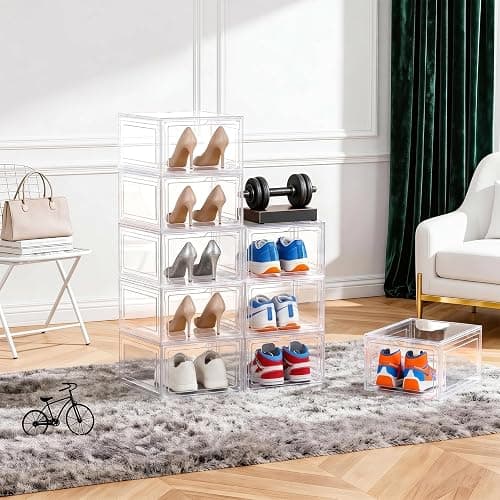 KEFA XL Shoe Storage Box Organizer, 12 Pack Shoe Boxes Clear Plastic Stackable, Sneaker Display Case Container Fit for US 12 thumbnail 2