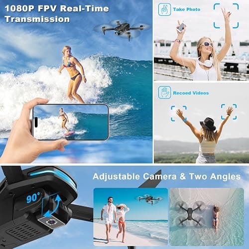 Drone with Camera 1080P HD FPV Foldable Drone for Beginners and Kids, Quadcopter with Voice Gesture Control with Carrying Case, One Key Take Off/Land, Optical Flow Positioning, 360° Flip, Waypoint Fly thumbnail 2