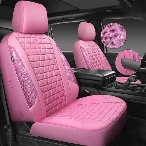 CAR PASS Bling Diamond Pink Leather Car Seat Covers Full Sets Interior Sets, Waterproof Shining Glitter Sparkly Crystal Universal Armrest Fit for Automotive Truck SUV Cute Women Girl, Pink Rhinestone thumbnail 8