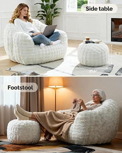 KINGYES Giant Bean Bag Chair, Fluffy Bean Bag Chair with Armrest, Memory Foam Beanbag for Adults, Beige(Pillow not Included) thumbnail 5
