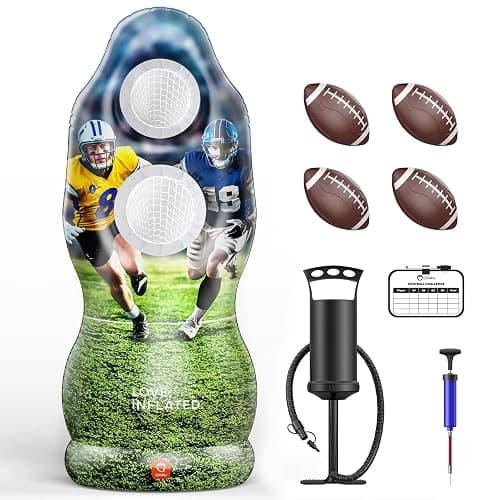 QPAU Dual-Hole Inflatable Football Target for Kids & Adults, Life-Size Backyard Toss Game with 4 Balls, Scoreboard & Pumps – Outdoor Toy for Boys Girls, Sports Training & Family Fun - Image 1