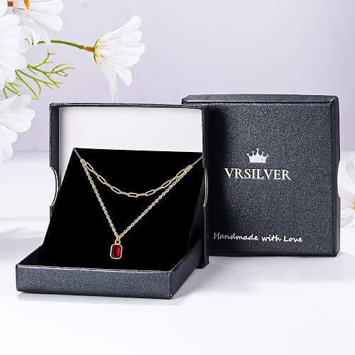 Vrsilver Layered Birthstone Necklace for Women Girls, Gold Silver Rose Gold Plated Layered Paperclip Chain Choker Necklace with Rectangle Birthstone Pendant Birthday Gifts for Women Girls Jewelry - 15"+2"/17"+2" - Gold - 06 Jun - Alexandrite thumbnail 9