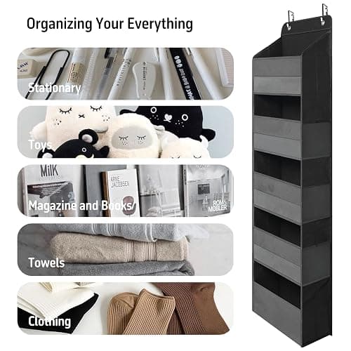 TYMENSH Over Door Organizer with 5 Large Pockets, Heavy Duty Hanging Organizer Storage, Closet Bathroom Nursery Bedroom Dorm, Toys Cosmetics Sundries and Baby Essentials, Black thumbnail 5