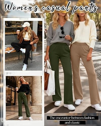 Oakgarden 3 Pack Womens Fleece Lined Sweatpants Wide Leg Warm Thermal Baggy Pants Lounge Straight Leg Sweatpants with Pockets thumbnail 5